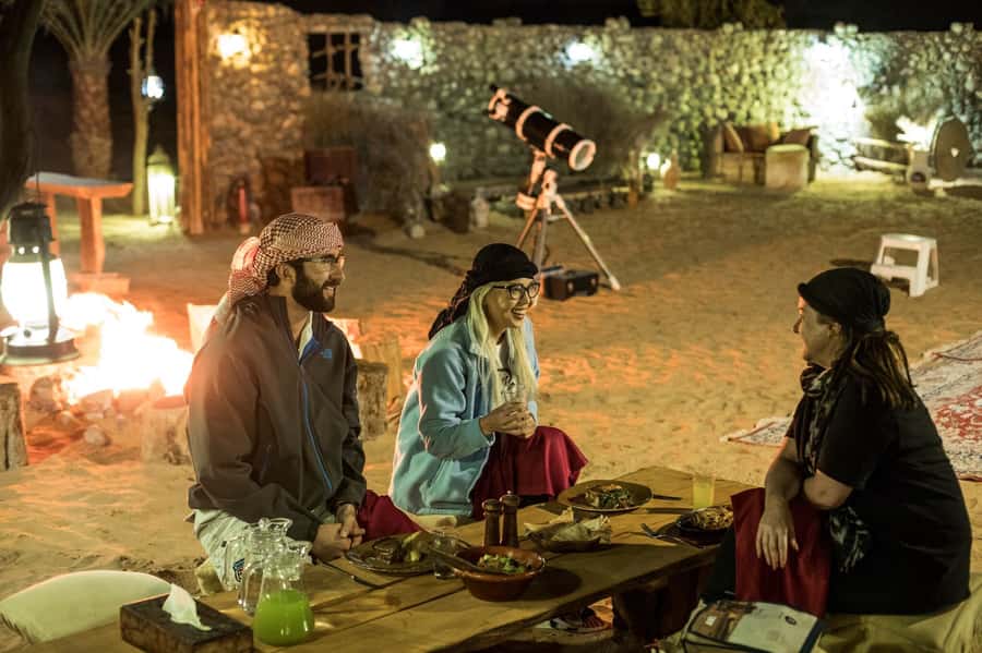 Dubai: Private Night Safari & Astronomy with 3-Course Dinner - Royal Grounds camp time: 3-course dinner, drinks, and shisha
